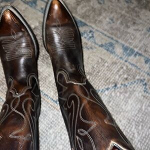 Distressed Espresso Leather Western Boots Mens 7 Women’s 8.5